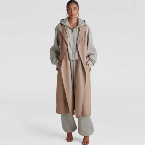 KBB by KAHLANA Women's 'The Sweatshirt Trench Coat' - Khaki/Heather Gray M - Picture 2 of 6